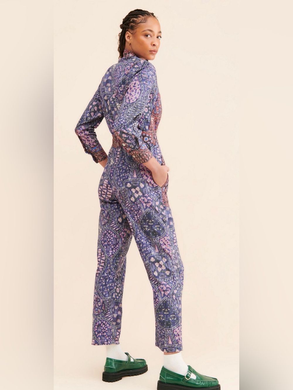 Purple Printed Long-Sleeve Women's Jumpsuit